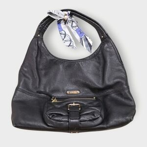 Vintage Michael Kors Austin Black  Leather Buckle Hobo Bag with Scarf Accent